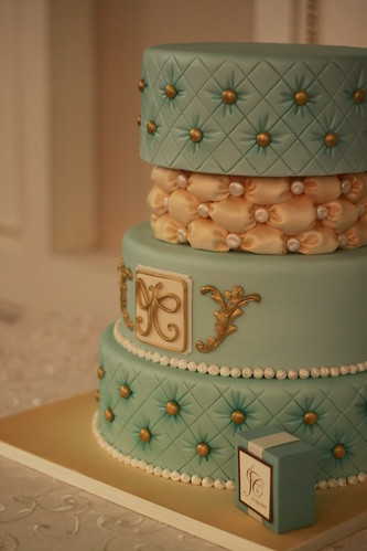 Teal and Ivory Wedding cake
