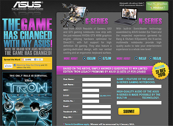 omy.sg and ASUS's Tron movie premiums contest