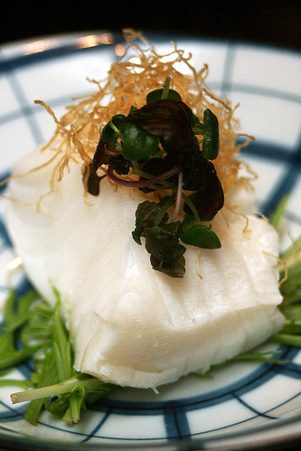 Hokkaido Milk Poached White Cod with Crispy Ginger - sans meat sauce