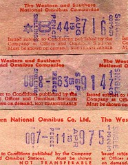 Western and Southern National Omnibus co ltd Setright bus ticket, c.1970. Machine nos 176 1323 839