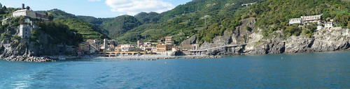 Monterosso al Mare from ferry, Cinque Terre, Liguria, Italy