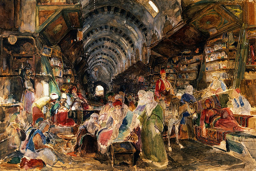 V0017600 The bazaar at Constantinople. Watercolour