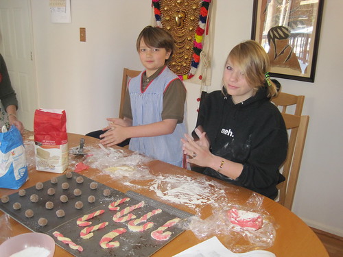 December 2010: Katherine makes enormous candy cane cookies.