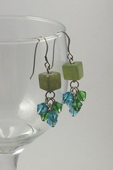 Light jade and Chinese crystal earrings