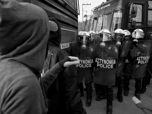 Greek protesters Vs riot police - Thessaloniki, Greece
