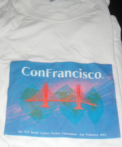 t-shirt with red Golden Gate bridge on world map