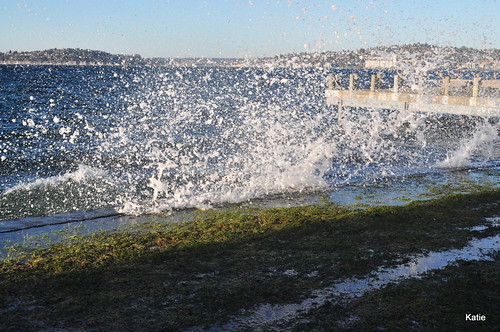 Wave hitting sea wall Alki