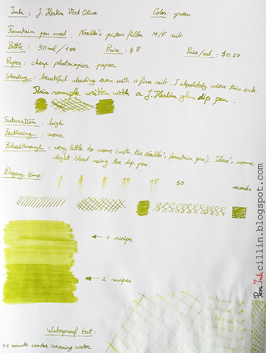 J Herbin Vert Olive ink review on photocopier paper
