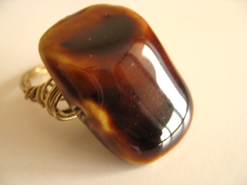 Caramel Fudge ceramic wire wrapped ring gold by Vitrine