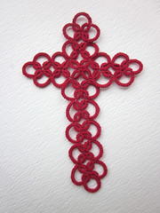 tatted red loop cross
