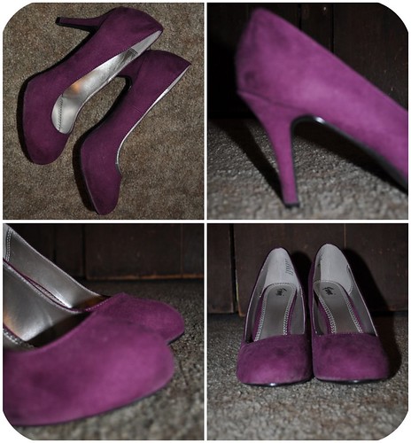 1 Pair: 2 Ways Purple Suede Heels