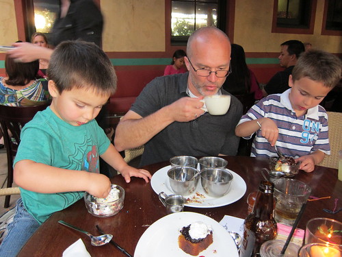 The boys dig in to their super sundae