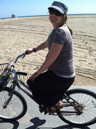 riding a bike on Santa Monica beach