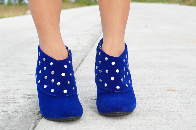 studded blue velvet boots
