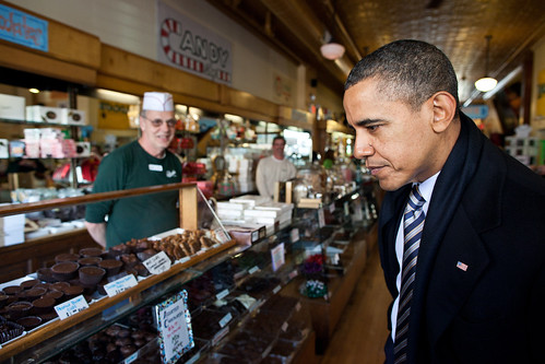 Obama In Marquette Michigan. President Barack Obama looks