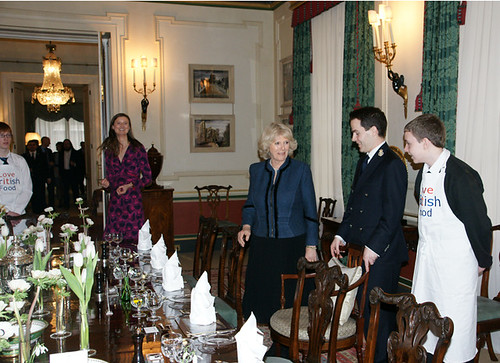 The Duchess arrives for lunch in the Clarence House dining room