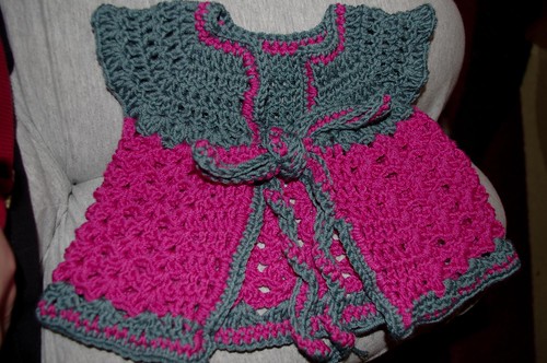 Baby sweater 1 - Petrol & pink