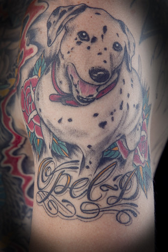 I did this tattoo for my buddy Brandon when he lost his dog Opel D I was