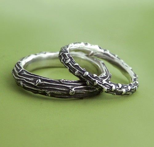 This recycled sterling silver cast pine branch wedding ring 