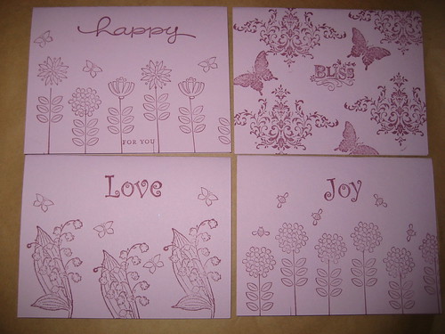 Day 63:  Four Purple Floral Notecards