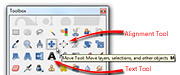 Pict 6: Move, Alignment and Text tools in the Toolbox