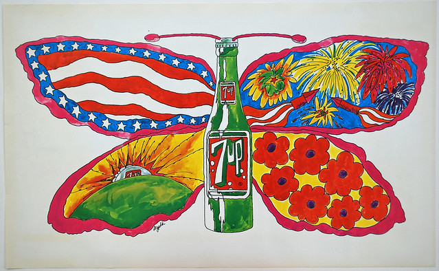 7Up_Butterfly & Bottle_vintage UnCola poster signed by Pat Dypold