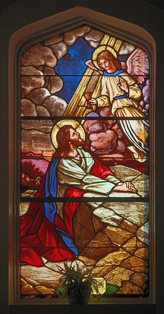 Saint Joseph Roman Catholic Church, in Louisiana, Missouri, USA - stained glass window of the agony in the garden