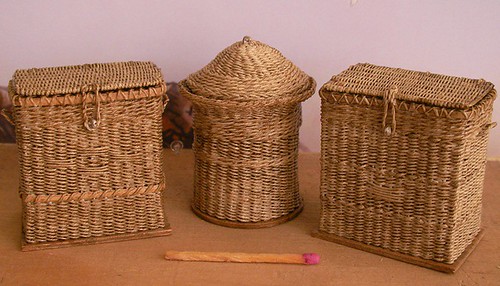 Clothes hampers in 1:12 scale by CDHM Artisan Lidi Stroud, IGMA Artisan of Nambucca's Little Shoppe