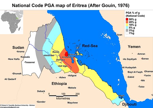 the map of eritrea. Peak Ground Acceleration Map of Eritrea according to National code prepared