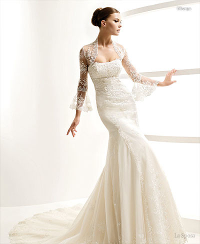 wedding dresses 2011 With the full model with lace bolero and tulip sleeves 