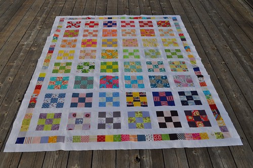 rainbow 9-patch quilt top