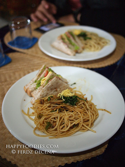Spicy Tuyo Pasta with Clubhouse Sandwich