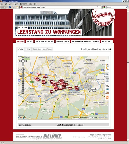 Webseite Leerstand zu Wohnungen von der Partei Die Linke. Screenshot.