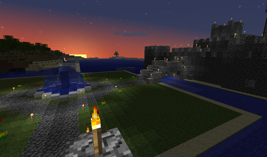 Minecraft - Park area at sunset