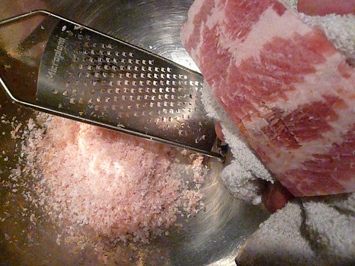 grating frozen bacon