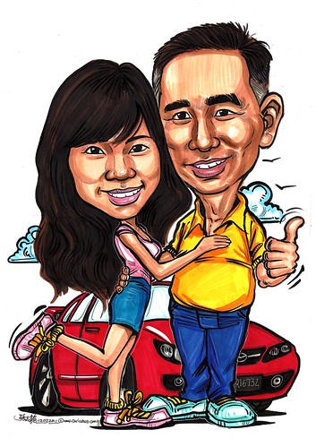 Couple caricatures with Mazda