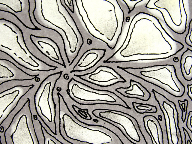 pen and olive oil drawing of cells
