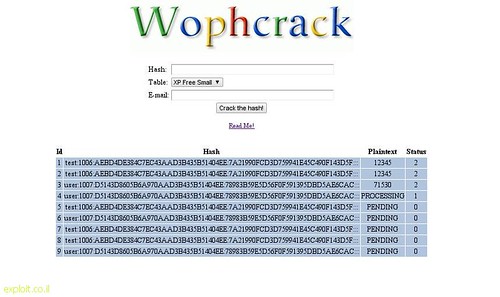 Wophcrack - Web Interface for Ophcrack