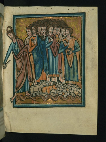 Illuminated Manuscript, Bible Pictures by William de Brailes, The Crossing of the Red Sea, Walters Art Museum Ms. W.106, fol. 10r by Walters Art Museum Illuminated Manuscripts