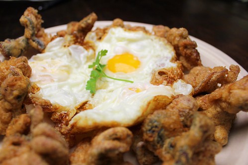deep-fried baby octopus with fried eggs