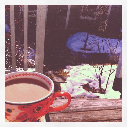 My first cup of coffee out on the deck, this year, serenaded by cardinals.