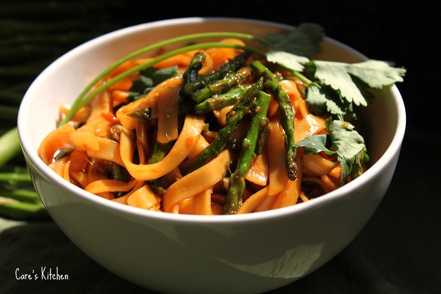 Spicy Peanut Sesame Noodles with Asparagus, Ginger and Scallion