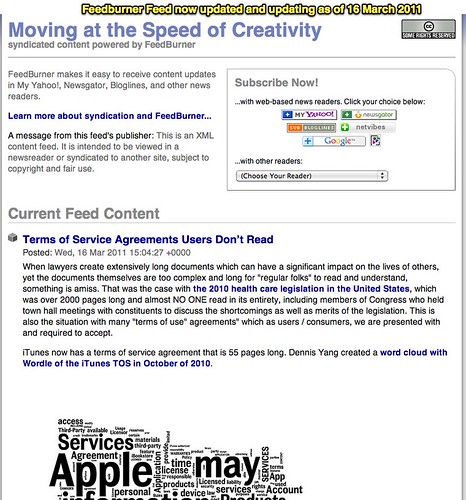 Feedburner Feed now updated and updating as of 16 March 2011