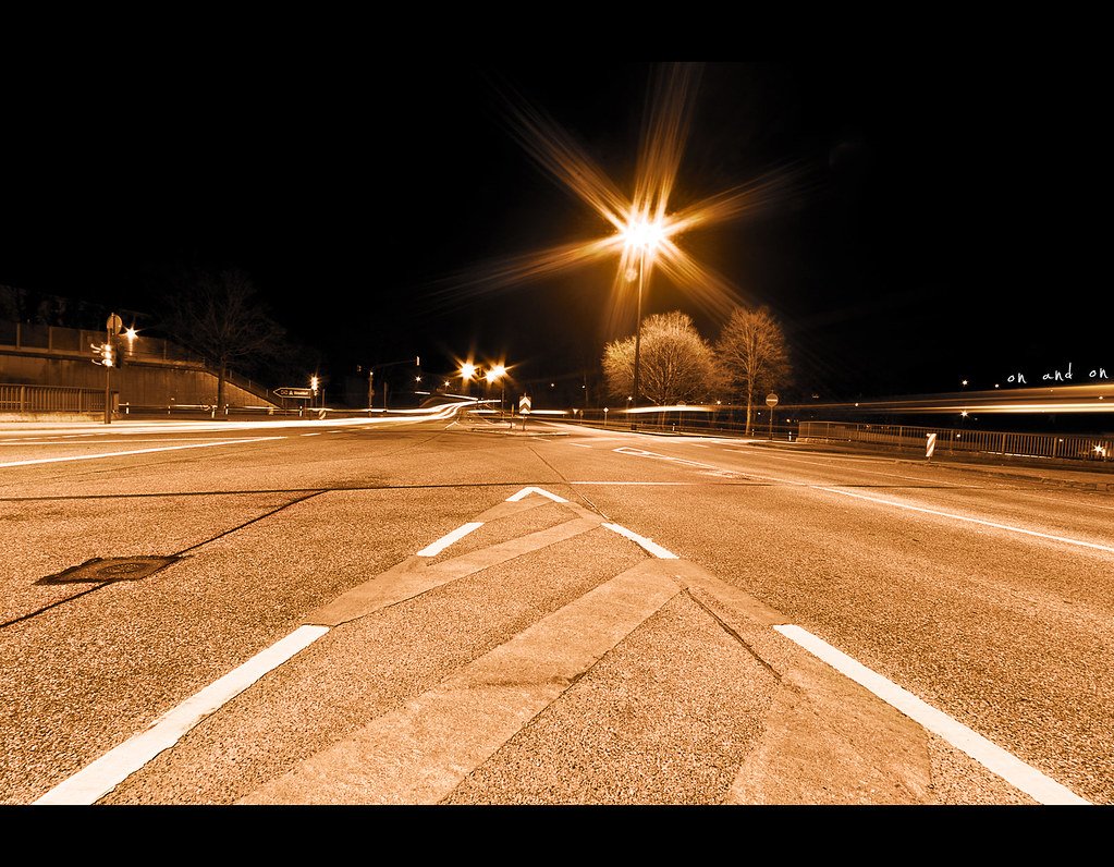 Day 174, 174/365, Project 365, on and on, street, night, streetlights, lights, stars, aperture stars, lines, ourdailychallenge, odc, lighttrails, trails, wide angle, canon ef-s 10-22,  