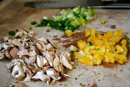 Chopped Mushrooms, Onions and Yellow Peppers