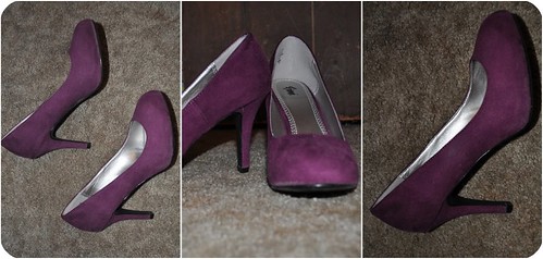 1 Pair : 2 Ways Purple Suede Heels