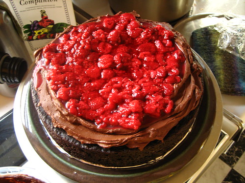 Down-home Mayonnaise Chocolate Cake with Sour Cream Ganache and Raspberries