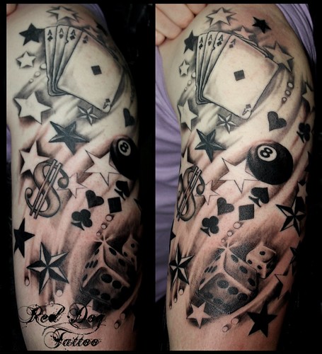 aces up sleeve tattoo Tattoo done at Red Dog Tattoo BEnalmadena Costa 