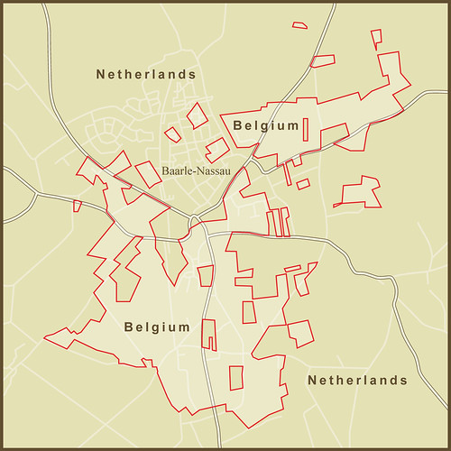 A Map of the very strange border(s) between the Netherlands and Belgium at Baarle-Nassau by amproehl