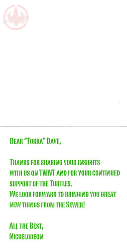 Nickelodeon TMNT Fan Preview; "FOUR BROTHERS PIZZA" // 'THANK YOU' CARD i (( 2011 ))